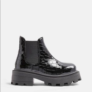Topshop KYLIE Black Square Chunky Chelsea Boots